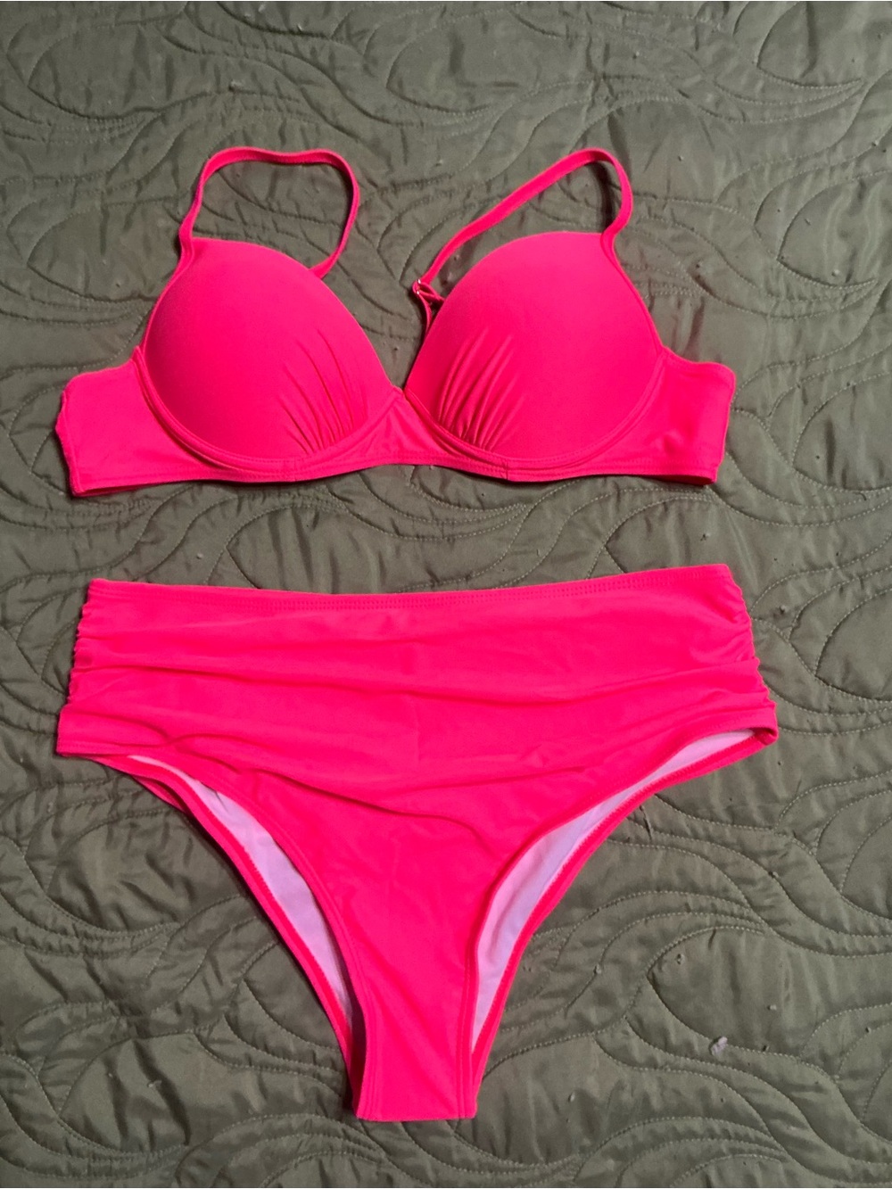 SHEIN Neon Pink Underwire High-Waist Bikini Set